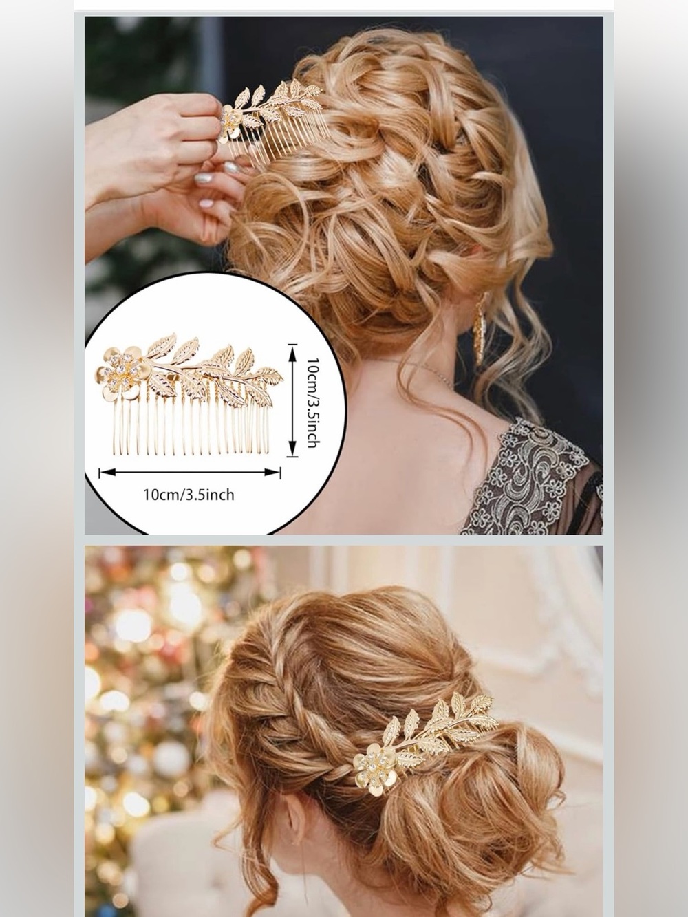 Gold Floral Leaf Decorative Hair Comb - Women Accessories - Picture 3 of 9